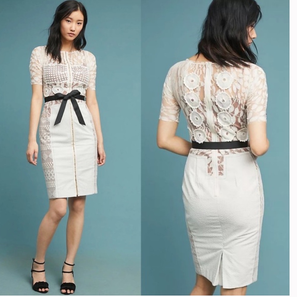 Byron Lars “Beguile” Cream and White Lace Midi Dress, Size 6